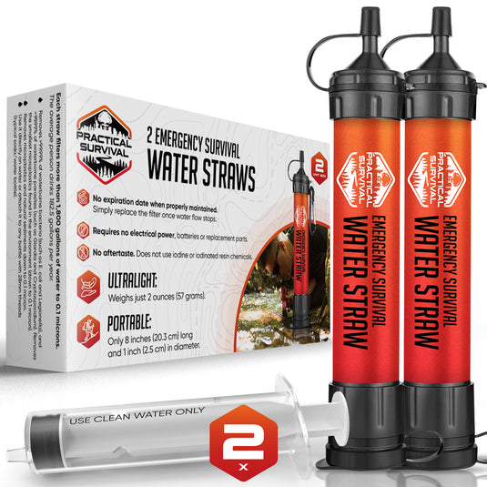 2 High Capacity Emergency Water Straws - Lightweight, Reusable, No Expiration Date