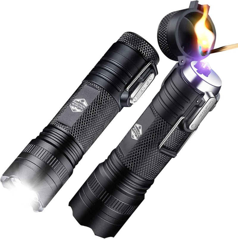 Load image into Gallery viewer, LED Emergency Tactical Flashlight Plasma Lighter Combo, 2-Pack, Water Resistant, Wind Resistant, Rechargeable, Compact, 2-In-1 Tool, White
