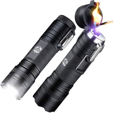 LED Emergency Tactical Flashlight Plasma Lighter Combo, 2-Pack, Water Resistant, Wind Resistant, Rechargeable, Compact, 2-In-1 Tool, White