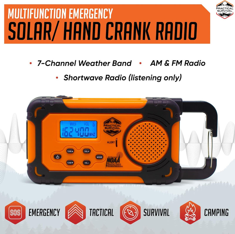 Load image into Gallery viewer, Emergency NOAA Weather Radio with AM/FM and Shortwave Radio Bands: Hand Crank, Solar or Battery Powered, Portable Power Bank, Solar Charger &amp; Flashlight - Rechargeable, Headphone Jack and More!
