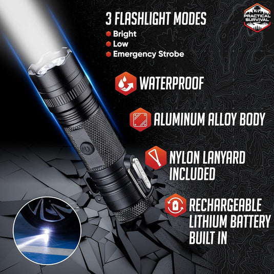 LED Emergency Tactical Flashlight Plasma Lighter Combo, 2-Pack, Water Resistant, Wind Resistant, Rechargeable, Compact, 2-In-1 Tool, White