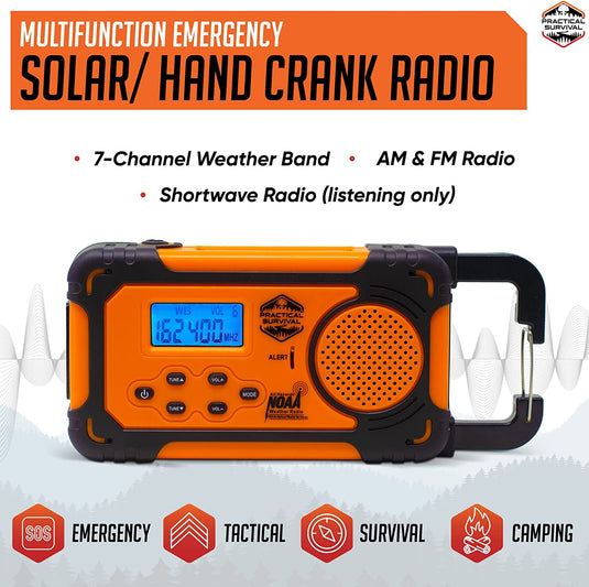 5 Bulk Pack - Emergency NOAA Weather Radio with AM/FM and Shortwave Radio Bands: Hand Crank, Solar or Battery Powered, Portable Power Bank, Solar Charger & Flashlight - Rechargeable, Headphone Jack and More!